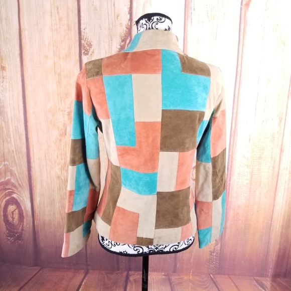 Suedessence Color Block Leather Suede Jacket B62 - Picture 3 of 5